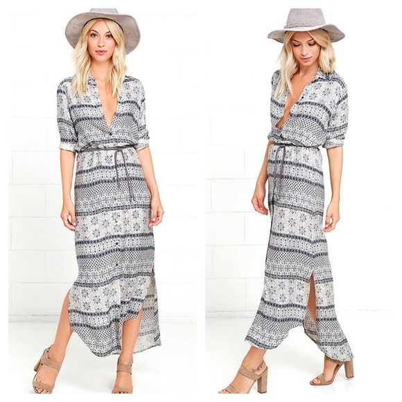 white crow Dresses & Skirts - NEW WHITE CROW MAXI SHIRT DRESS NAVY BOHO
